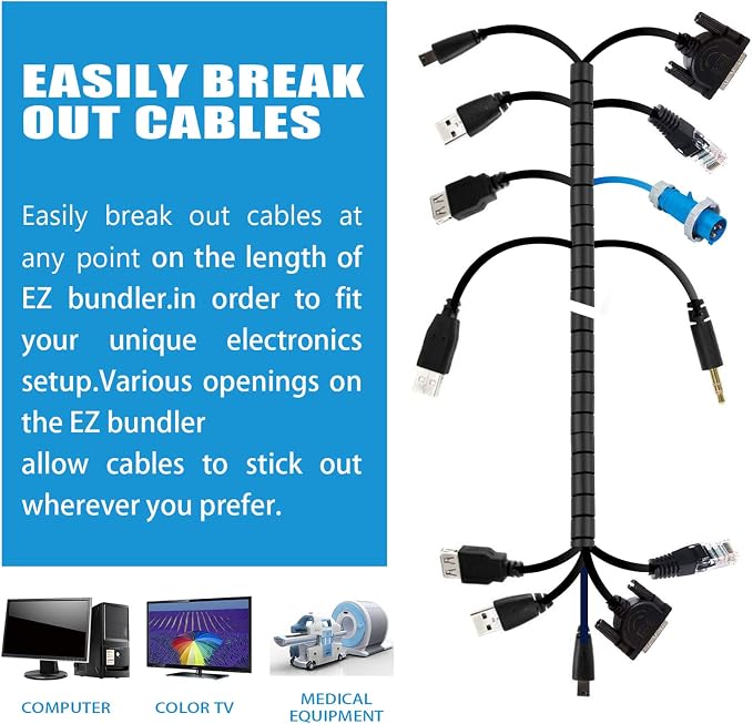Cable Sleeve Organizer Cord Wire Wrap Coiled Tube Cable Management Sleeve for Home Office PC TV (Black Length59inches Diameter1.1inches) - Image 2
