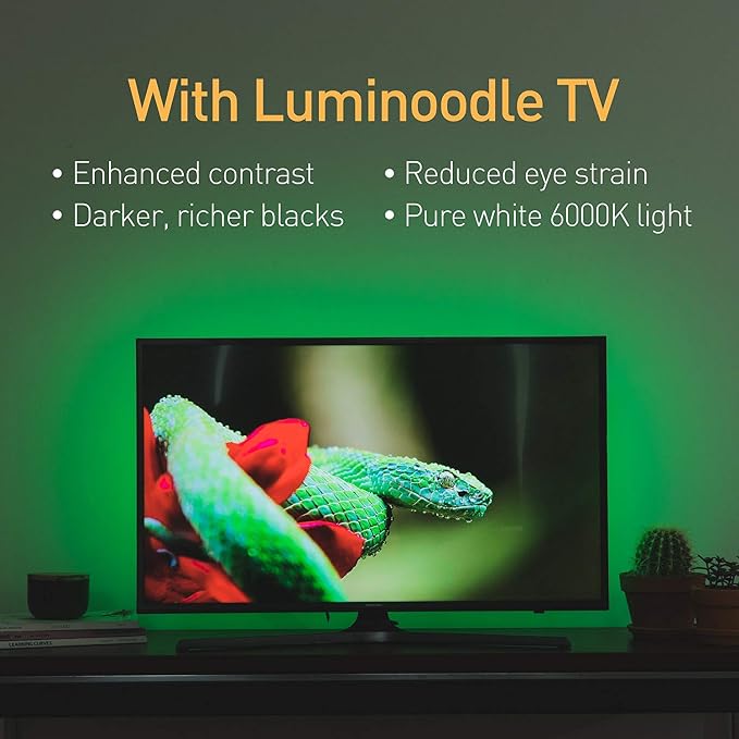 Luminoodle Color Bias Lighting, USB TV and Monitor Backlight LED Strip Lights Kit with Dimmer, Remote - 6.6 ft for 24" to 60" TV - Medium - Image 2