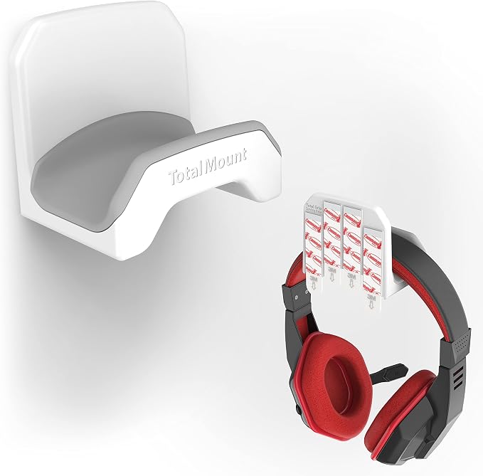 TotalMount Gaming Headset Hanger – Removable Adhesive Strips (White) by TotalMount