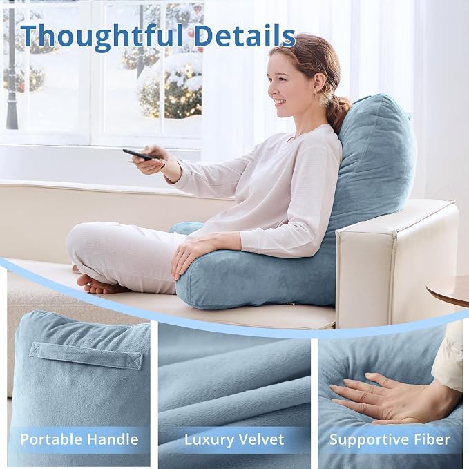 Sasttie Reading Pillow for Bed, Back Pillow for Sitting Up, Greyish Blue - Image 4