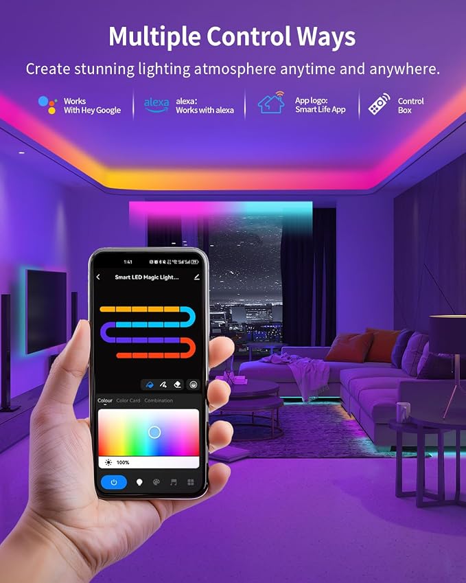 RGB+IC LED Strip Lights, Smart Bluetooth LED Light for Bedroom, Color Changing LED Strips with 44 Scene Modes, Segmented Control, for Room, Party, Festival, Gathering (32.8ft) - Image 3