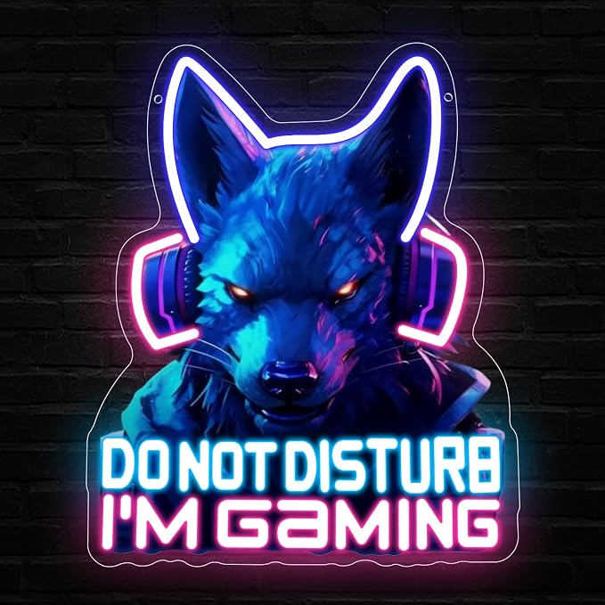 Gamer Neon Sign,Game Wolf Neon Signs for Gaming Room Decor,Do Not Disturp I'm Gaming Neon Sign for Game Wall Decor,Game Neon Sign for Teen Boy Room Decor Gifts,Gamer Gifts by Unknown