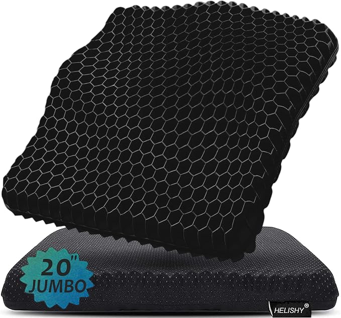 20" Gel Seat Cushion for Long Sitting Pressure Relief(Jumbo&Thick) - Wheelchair Cushion for Pressure Sores - Back, Sciatica & Tailbone Pain Relief Cushion- Non-Slip Butt Pillow for Office, Home, Car by Helishy