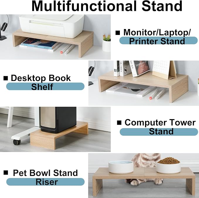 TEAMIX 2-Pack Monitor Stand Riser 20 inch, Wood Desk Computer Shelf, Maple | For 2 Monitors, Laptop, Printer, TV, PC, Keyboard Storage, Space-Saving, Ergonomic, Organizer for Home Office Gaming Vanity - Image 3