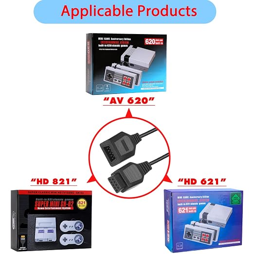 9 Pin Controller Extension Cable for AV 620 HD 621 HD 821 Classic Retro Game Console Plug and Play Wired Video Game Controller Gamepad Extension Cable 5.8FT 2-Pack Black - Image 3