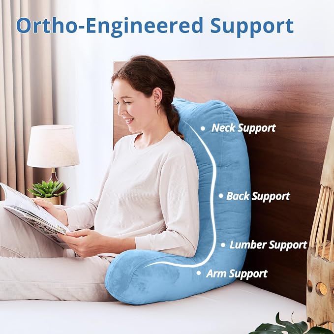 Sasttie Reading Pillow for Bed, Back Pillow for Sitting Up, Blue - Image 5