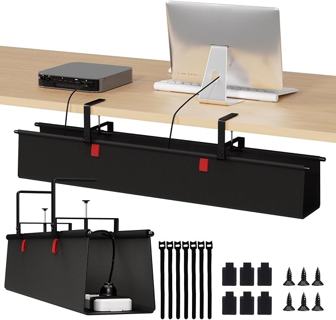 Under Desk Cable Management Tray, 36" Fabric Wire Cord Organizer, Black by JOLENSOY