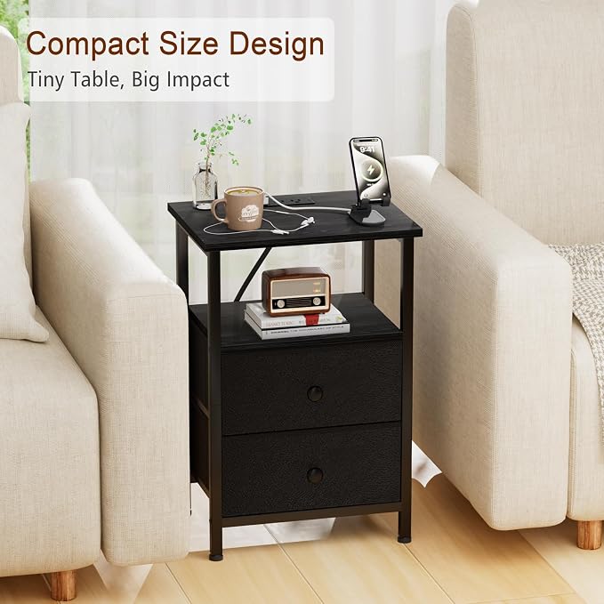 LOAKEKEL Night Stand, Small Nightstand with Charging Station - Image 6