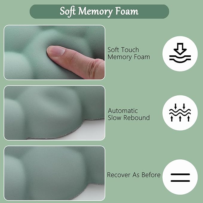 Green Cloud Mouse Pad and Keyboard Wrist Rest 4PCS Extended Forest Mountain Aesthetic Large Desk Mat Pad Set Memory Foam Non-Slip Cute Ergonomic Gaming Mouse Pad Wrist Support for Computer Home Office - Image 3