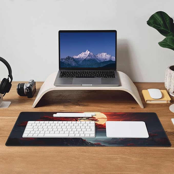 Darkness Red Moon Desk Mat Japanese Mouse Pad, Large Japanese Desk Mat, XL Anime Gaming Keyboard Mat, Non-Slip Rubber Base, Big Extended Desk Protector for Home Office, 31.5”x11.8” - Image 7