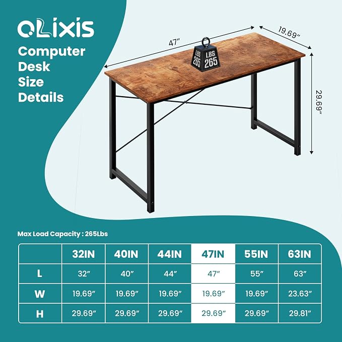 OLIXIS Computer Desk, Home Office Desk, Study Table 47 Inch - Image 3