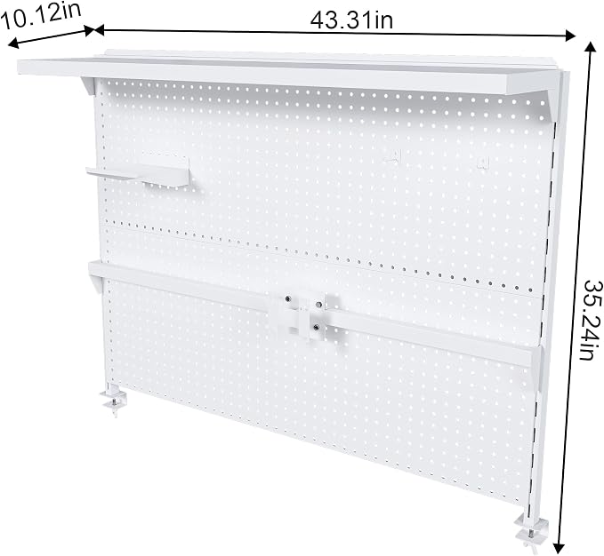 Clamp-On Desk Pegboard with Single Monitor Stand, 43x35 Inch Steel Peg Board Organizer with Hooks & Movable Panel for Gaming & Office, White - Image 8