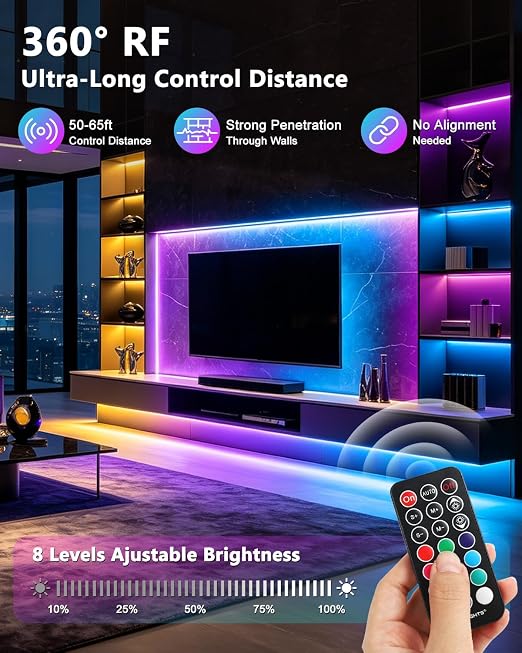 32.8ft LED Strip Lights, HitLights RGB 5050 Color Changing LED Light Kit Ultra Brighter 300LEDs Flexible Light Strips with RF Remote and UL Power Supply for Home Room Party TV Bedroom - Image 3