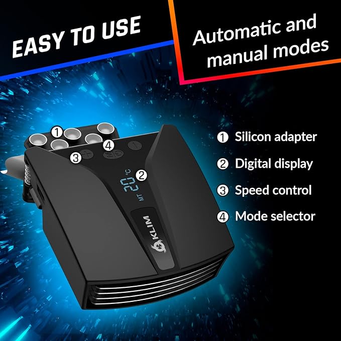 KLIM Tempest Laptop Cooler with Vacuum Fan - New - Gaming Laptop Fan with Display - Temperature Detection + Automatic/Manual Mode - 4000 RPM - Portable - Compatible with Laptop Cooling Pads - Image 5