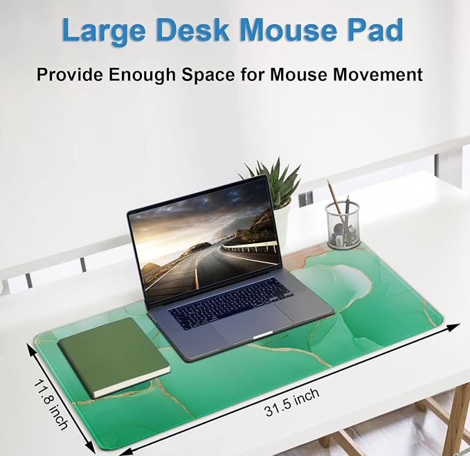 Large Mouse Pad 31.5 x 11.8 in, Gaming Mousepad with Stitched Edges, Premium Microfiber Cloth Surface, Waterproof Non-Slip Base Keyboard Desk Mat for Home Office Gaming, Marble Green - Image 5
