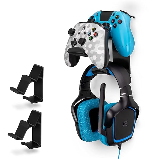 BRAINWAVZ The UberAtlas Dual Game Controller & Headphone Stand Wall Mount Holder for Xbox ONE, Series X, PS5, PS4, PS3, Switch, STEELSERIES Gamepad & More, Stay Organized No Screws (Two Pack) by Brainwavz