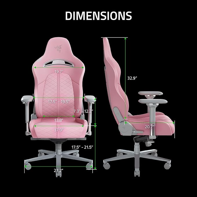 Razer Enki Gaming Chair, Built-in Lumbar Arch, All-Day Comfort, Pink | Optimized Cushion Density, Dual-Textured, Eco-Friendly Synthetic Leather, Adjustable 152-degree Recline - Image 3