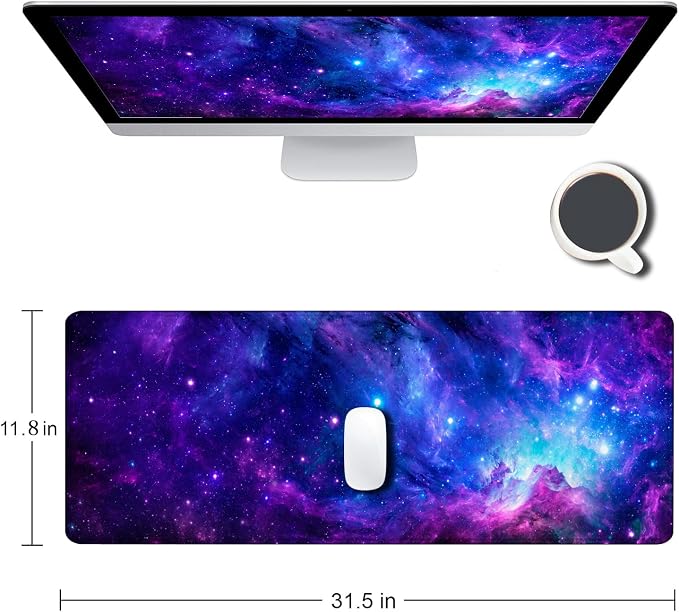 Gaming Large Mouse Pad with Stitched Edges, Purple Galaxy Desk Mat, Extended Keyboard Pad, Non-Slip Rubber Base Desk Pad for Keyboard and Mouse, 31.5X11.8 inch - Image 2