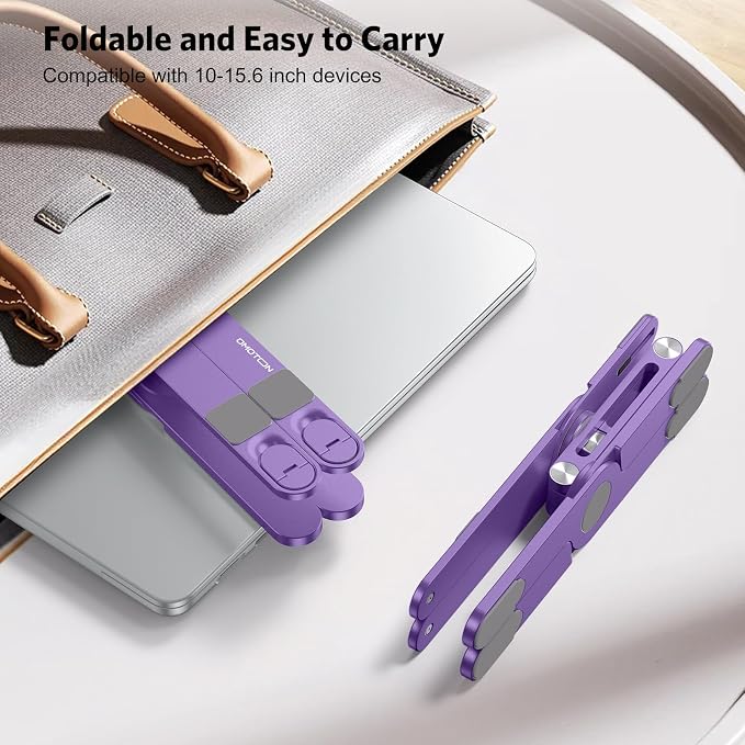 OMOTON LA10 360° Rotating Laptop Stand Riser Foldable for Desk, Purple | Aluminium Aolly, Tool-free Adjustable Height Angles, Collaborative Work, Easy Storage, Fits 11"-17" MacBook Pro/Air, Dell, HP - Image 6