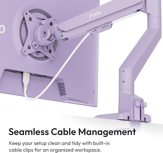 Pixio PS1S Wave Purple Single Monitor Arm Stand Desk Mount - Fits up to 32 inches Monitors and up to 19.8lbs. VESA Compatibility and Integrated Cable Management - Image 5