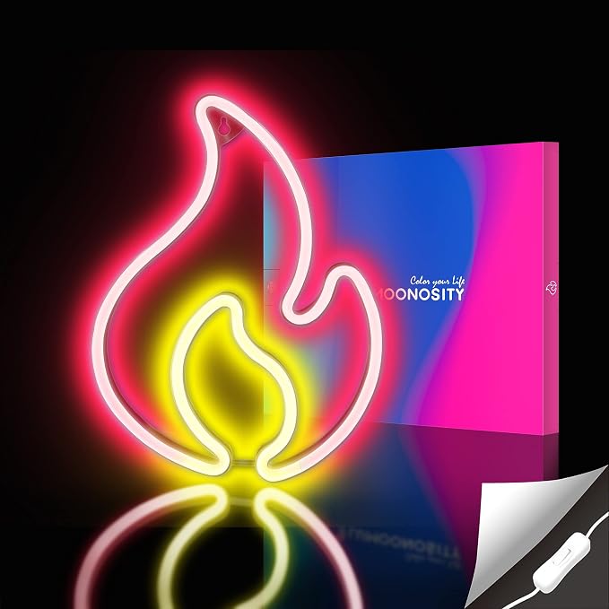 Lumoonosity Flame Neon Sign, Red and Yellow Neon Light with On/Off Switch, Led Light Sign for Wall Decor, Hanging Flame Shaped Light, Fire Neon Lights for Bedroom, Gaming Room Setup - Image 3