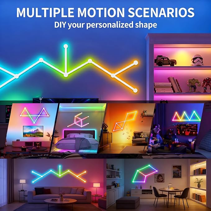 Smart WiFi Wall Light, DIY Geometry Splicing Gaming Lights Compatible with Alexa and Google Assistant, Music Sync & Voice Control, LED Wall Lights for Home Decor & Game Room, Bedroom (9 Lines, White) - Image 2