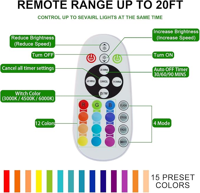Diomart 48 LED Under Cabinet Lighting Wireless, 15 Colors Changeable Rechargeable RGB Under Cabinet Lights Remote Control Under Counter Lights Mini Night Light Bar for Indoor Display Shelf, 4 Pack - Image 5