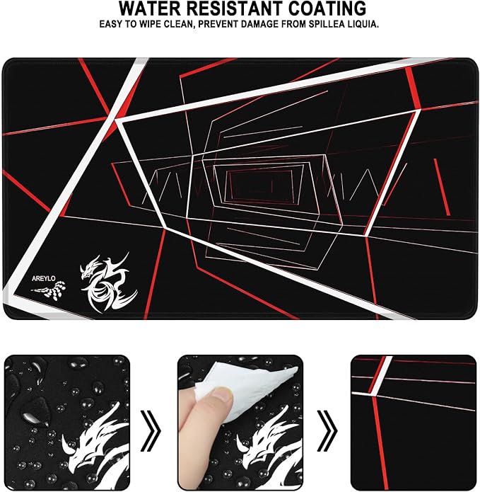 Large Gaming Mousepad, Waterproof Extra Large Mouse Pad with Stitched Edges, 31.5" x 15.7" Non-Slip Rubber Base Office Big Long Keyboard Pad for Office Gamer Home XXL, (Red Square) - Image 2