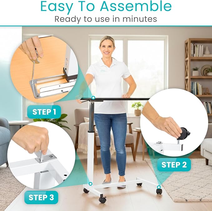 Vive Overbed Table (XL) - Hospital Bed Table - Swivel Wheel Rolling Tray - Image 8