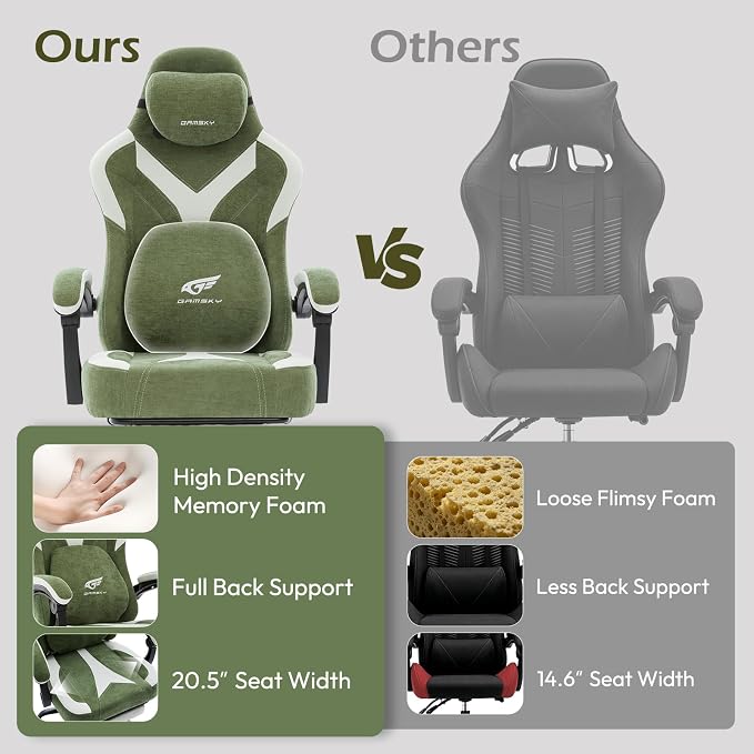 Ergonomic Gaming Chair for Adults - Comfortable Office Computer Chair with 20.5” Wide Seat, Adjustable Video Game Chair with Footrest and Lumbar Support for Home Office, Green - Image 5