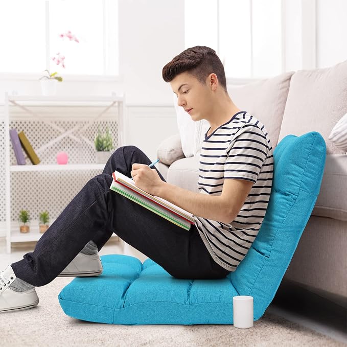 Giantex Adjustable Floor Gaming Sofa Chair 14-Position Cushioned Folding Lazy Recliner High Resilience Sponge, Breathable Cotton & Linen Fabric Sleeper Bed Couch Recliner - Image 9
