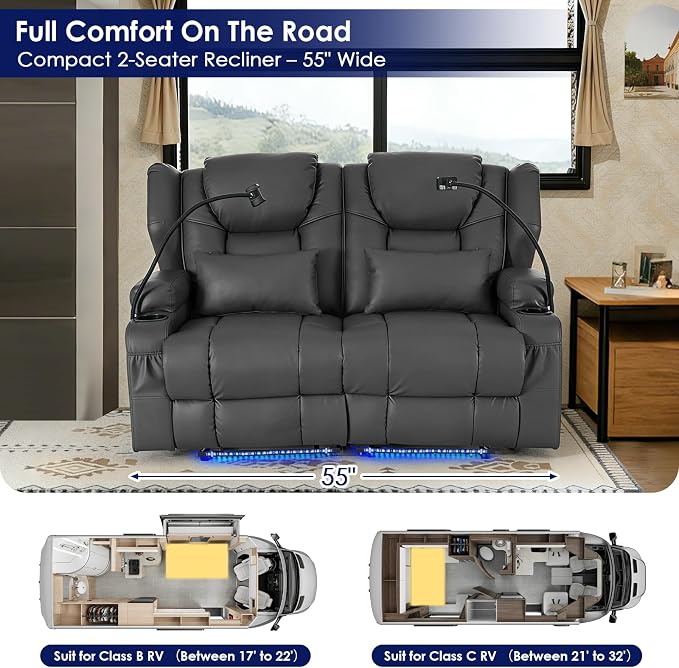 Redlife Power Loveseat Recliner Sofa with Blue LED Base Lights - Image 7