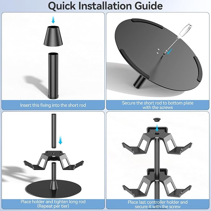 Kosker Headset Stand 3 Tiers for Desk, Rotatable Gaming Controller Stand for PS5/PS4/Xbox/Switch2/PS Portal/Phone, Universal PC Gamer Gift Accessory Controller/Headphone Holder for 9 Packs Controller - Image 5