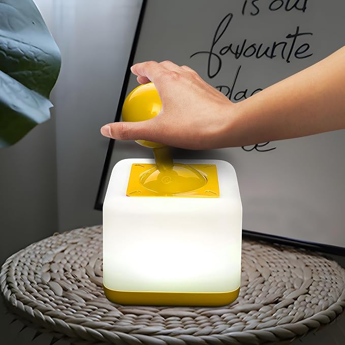 Rocker Night Light Lamp, 2-Speed Timer Bedside Lamp Rechargeable USB LED Companion Light with Joystick Design, DIY Emoji Stickers, 30-Minute Timer, Side Table Light for Bedroom (Yellow) - Image 6