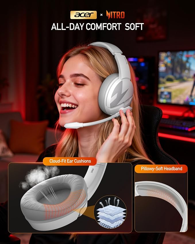 Acer 2.4Ghz Wireless Gaming Headset for Xbox Series X|S & Xbox One,Stable & 15ms Ultra-Low Latency,100Hr Battry, Bluetooth Gaming Headphones with Noise Canceling Mic for PS5,PC,Laptop, Mobile White - Image 6