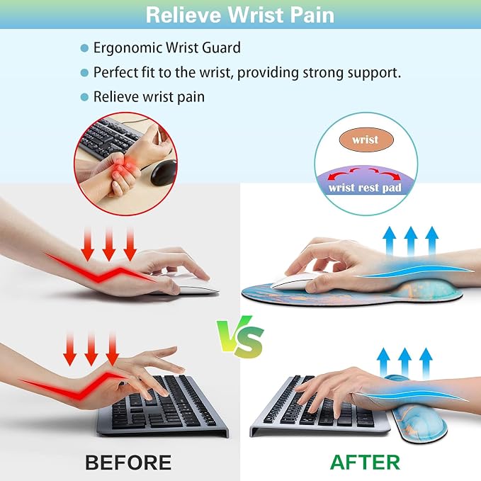 Mouse Pad Blue, 3-in-1 Mouse Pad with Wrist Rest for Keyboard and Mouse - Image 4