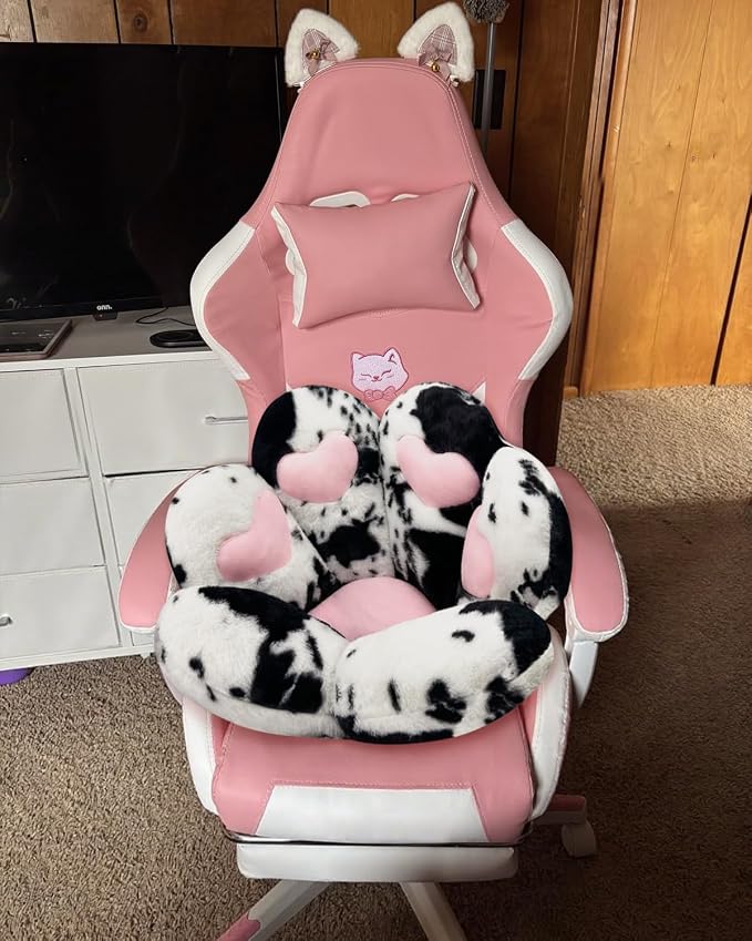 MOONBEEKI Cat Paw Cushion Chair Comfy Kawaii Plush Seat Cushions | Chair Cushion Pillow for Gamer 28"x 24" Cozy Floor Cute Girl Worker Gift, Dining Room Bedroom Decorate, Milk cow - Image 6