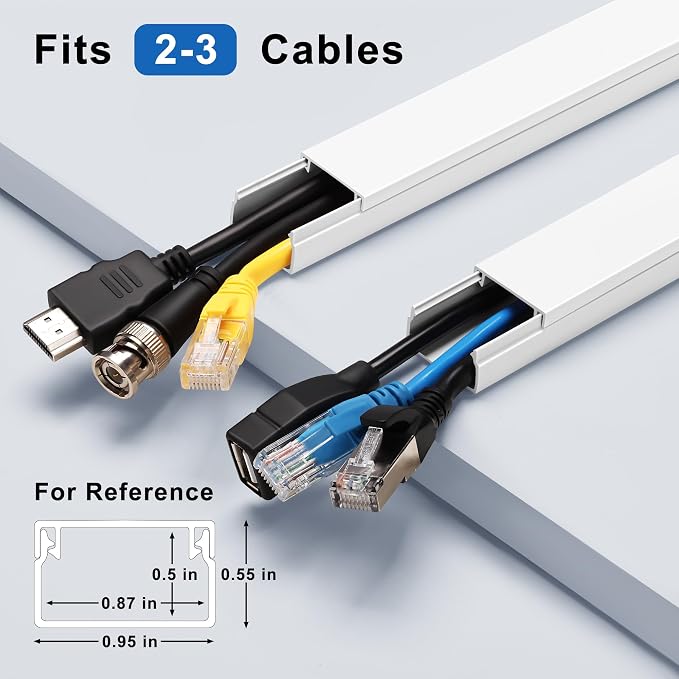 ZhiYo Cord Hider Kit, Cord Covers for Wires on Wall, Self-Adhesive Cable Raceway, TV Cord Hider for Wall Mounted TV, Paintable Cable Management Cover Kit, 7X L14in x W0.95in x H0.55in, White - Image 2