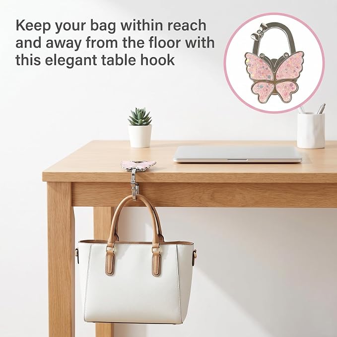 Chedin Pink Under Desk Bag Hook, Adjustable Table Side Hook, No Drill Desk Mount Hanger for Office, Dorm Room, Home - Holds Purses, Backpacks, Headphones, Water Bottles - Image 6