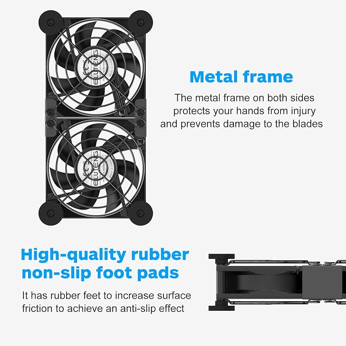 ELUTENG Dual Cooling Fan Whisper Quiet 80mm USB Fan 3 Adjustable High Speed - Image 3