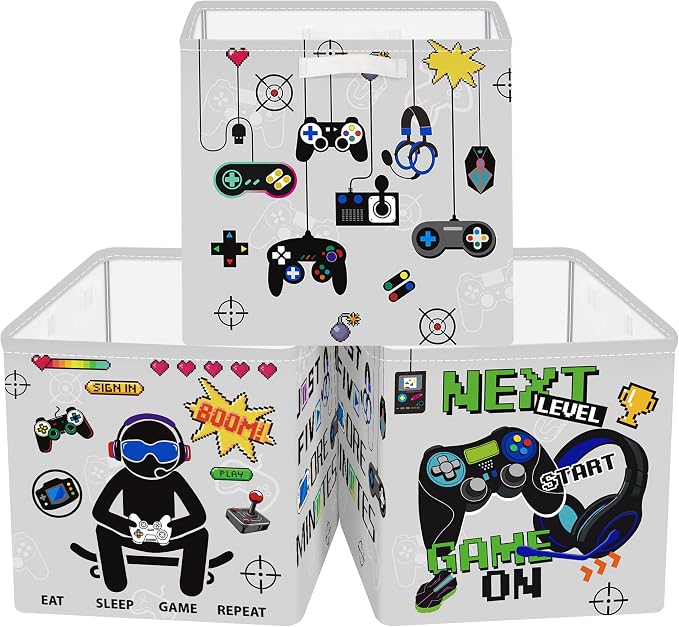 Clastyle 11.8" Gaming Storage Basket Set of 3 for Kid Boy Toy Clothes Bin by Clastyle