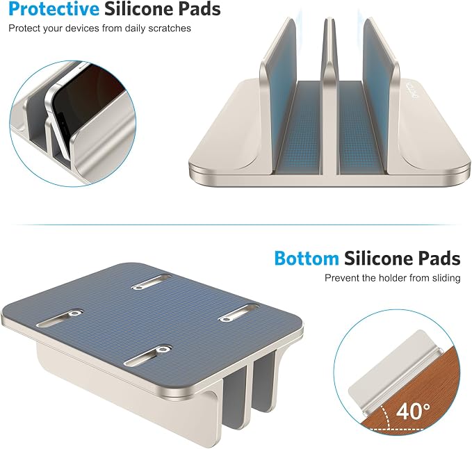 OMOTON Dual Vertical Desk Laptop Stand Holder, Fits MacBook Air, Starlight - Image 6