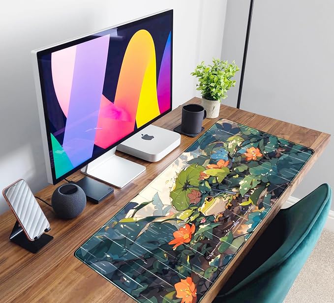 Anime Frog Mouse Pad Desk Mat Cure Frogs On Rainy Days Green Desk Decor Mat, Large Gaming Mouse Pad for Desk Computer Keyboard Laptop, Desk Decor Home Office Accessories for Girl with Stitched Eges - Image 6