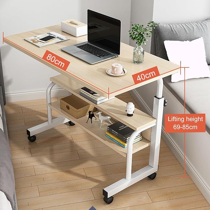 Standing Desk Rolling Computer Work Desks on Wheels, Height Adjustable Sturdy Construction Spacious Desktop with Casters Easy Movement Laptop Desk Table Office Mobility Workstation Beige - Image 2