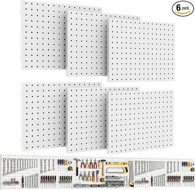 6 Pack Pegboard Panels, 16"x12" Metal Peg Board for Garage Tool Storage, White Pegboard Wall Organizer, Peg Board for Garage, Craft Room, Workbench Storage, Garage Tool Storag by Unknown