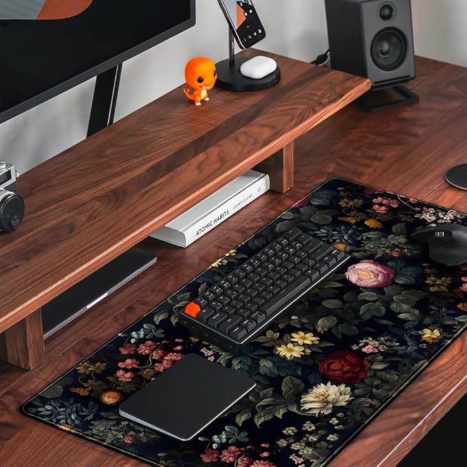 Black Vintage Desk Mat Desk Pad Large Mouse Pad for Desktop Laptop Keyboard | Mouse Pad Desktop Mat Pad with Non-Slip Base Vintage Computer Desk Mat for Woman Home Office Desk Decor 31.5 x 15.8 in - Image 5