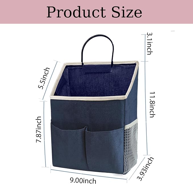 2pcs Wall Hanging Storage Bag,Wall Hanging Organizer Bags with Pockets, Wall Organizer Storage for Dormitory Bathroom Bedroom Kitchen(Navy Blue) - Image 2