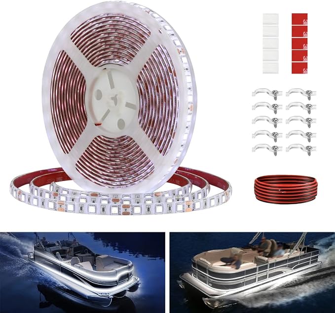 Boat Strip Lights Waterproof 16.4FT, 12v White Marine Pontoon Boat Lights by Vbakor