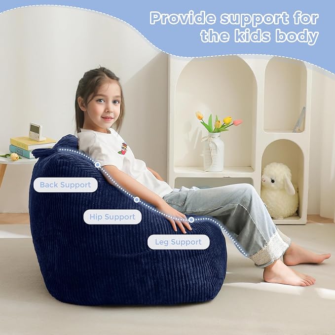 MAXYOYO Kids Bean Bag Chair, Convenient Bean Bag Sofa with Handle | Comfy Toddler Chair for Boys and Girls, Accent Sofa Chair with Pocket for Gaming Reading, Navy - Image 8