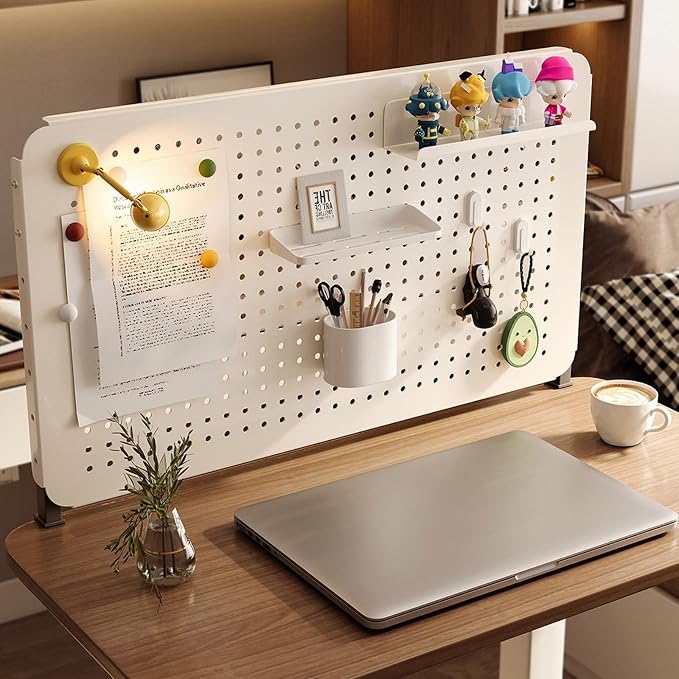 Clamp-on Desk Pegboard, Organizer for Office Gaming Home,pegboard Shelf,Multi-Function Computer Metal Peg Board(White,32" L*16" H(80 * 40cm)) by ZMNXAS